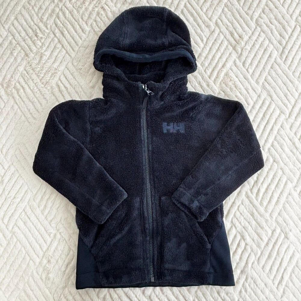 Helly Hansen Boys Hooded Fleece Jacket Size 4 Navy Full Zip Outdoor